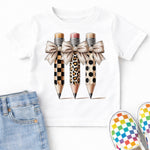 Back to School Pencils with Natural Bow DTF Transfer DTF Heat Press Transfer from Sweet Tee Transfers