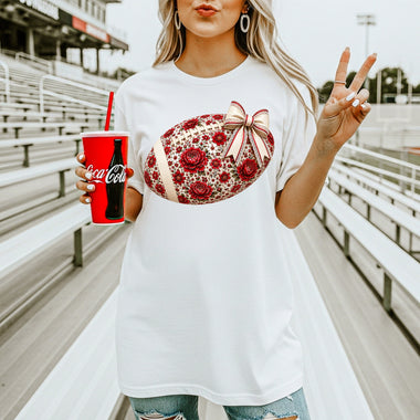Red Floral Football DTF Transfer – Coquette DTF Heat Press Transfer from Sweet Tee Transfers