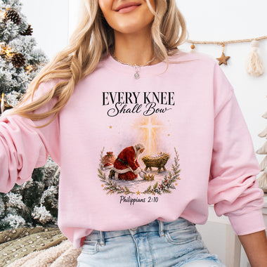 Every Knee Shall Bow Santa Nativity Christmas DTF Transfer DTF Heat Press Transfer from Sweet Tee Transfers