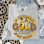 In September We Wear Gold Childhood Cancer Awareness DTF Transfer DTF Heat Press Transfer from Sweet Tee Transfers