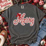 Lace Merry Christmas Faux Embroidery DTF Transfer DTF Heat Press Transfer from Sweet Tee Transfers