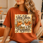 Hey There Pumpkin Gold Stripes DTF Transfer DTF Heat Press Transfer from Sweet Tee Transfers