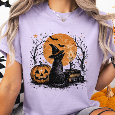 Halloween Black Cat with Moon DTF Transfer DTF Heat Press Transfer from Sweet Tee Transfers