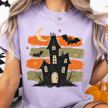 Retro Brushstroke Haunted House DTF Transfer DTF Heat Press Transfer from Sweet Tee Transfers