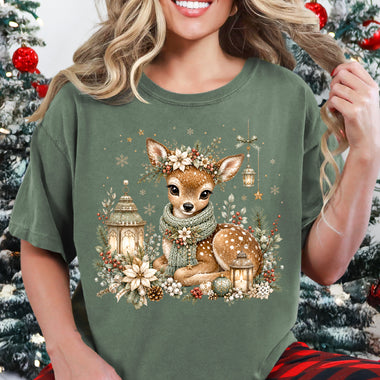 Christmas Fawn with Lantern DTF Transfer DTF Heat Press Transfer from Sweet Tee Transfers