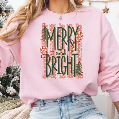 Merry and Bright Striped DTF Transfer DTF Heat Press Transfer from Sweet Tee Transfers