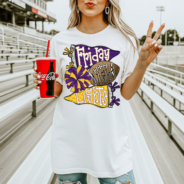 Friday Night Lights Purple and Yellow DTF Transfer DTF Heat Press Transfer from Sweet Tee Transfers