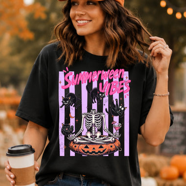 Summerween Vibes Skelly Black Cat DTF Transfer DTF Heat Press Transfer from Sweet Tee Transfers