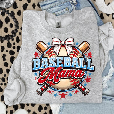 Baseball MAMA Bow and Stars DTF Transfer DTF Heat Press Transfer from Sweet Tee Transfers