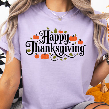 Happy Thanksgiving With Pumpkins DTF Transfer DTF Heat Press Transfer from Sweet Tee Transfers