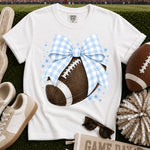 Light Blue Gingham Bow Football DTF Transfer DTF Heat Press Transfer from Sweet Tee Transfers