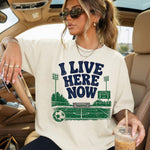 I Live Here Now Soccer Blue DTF Transfer DTF Heat Press Transfer from Sweet Tee Transfers