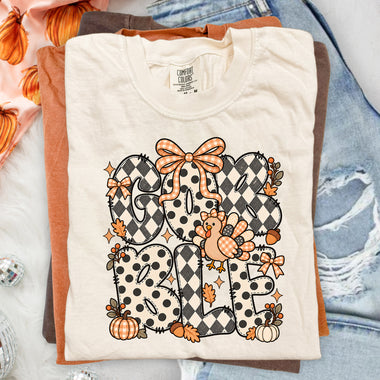 Gobble Checkered Polkadot Fall DTF Transfer DTF Heat Press Transfer from Sweet Tee Transfers