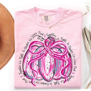In October We Wear Pink Pumpkin Breast Cancer DTF Transfer DTF Heat Press Transfer from Sweet Tee Transfers