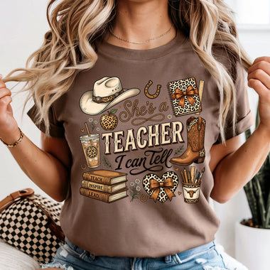 She's a Teacher I Can Tell Western DTF Transfer DTF Heat Press Transfer from Sweet Tee Transfers