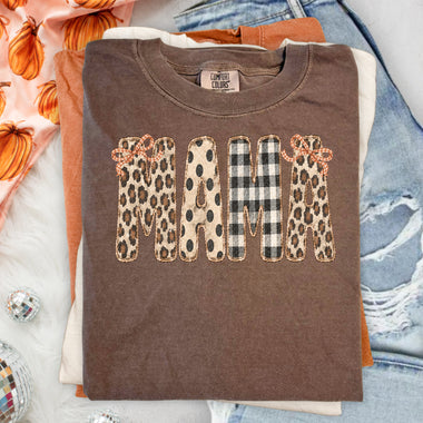 MAMA Fall Leopard Plaid Bow DTF Transfer DTF Heat Press Transfer from Sweet Tee Transfers