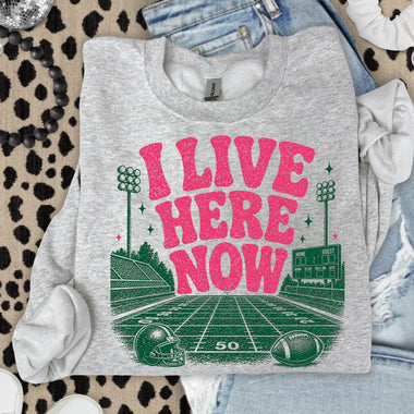 I Live Here Now Football Pink DTF Transfer DTF Heat Press Transfer from Sweet Tee Transfers