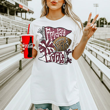 Friday Night Lights Maroon and White DTF Transfer DTF Heat Press Transfer from Sweet Tee Transfers