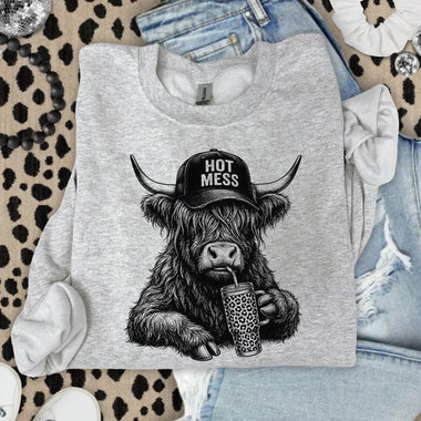 Hot Mess Highland Cow DTF Transfer DTF Heat Press Transfer from Sweet Tee Transfers