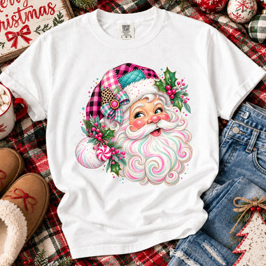 Santa Face Christmas Pink DTF Transfer DTF Heat Press Transfer from Sweet Tee Transfers