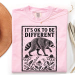 It's Ok to Be Different Raccoon Floral DTF Transfer DTF Heat Press Transfer from Sweet Tee Transfers