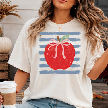 Preppy Apple with Bow DTF Transfer DTF Heat Press Transfer from Sweet Tee Transfers