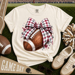 Crimson and Grey Gingham Bow Football DTF Transfer DTF Heat Press Transfer from Sweet Tee Transfers