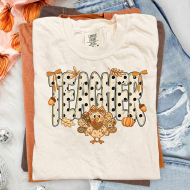 Fall Teacher Turkey DTF Transfer DTF Heat Press Transfer from Sweet Tee Transfers