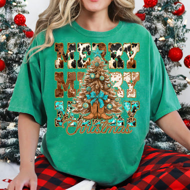 Merry Christmas Stacked Western Bow DTF Transfer DTF Heat Press Transfer from Sweet Tee Transfers