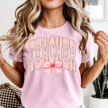 Strawberry Teacher With Bow DTF Transfer DTF Heat Press Transfer from Sweet Tee Transfers