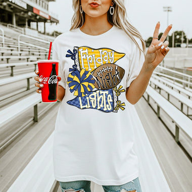 Friday Night Lights Navy and Yellow DTF Transfer DTF Heat Press Transfer from Sweet Tee Transfers