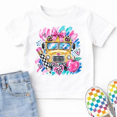 Preppy Bus with Bow DTF Transfer DTF Heat Press Transfer from Sweet Tee Transfers