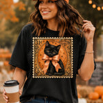 Retro Halloween Stamp Black Cat with Orange Bow DTF Transfer DTF Heat Press Transfer from Sweet Tee Transfers