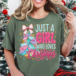 Just a Girl Who Loves Christmas Teal Pink DTF Transfer DTF Heat Press Transfer from Sweet Tee Transfers