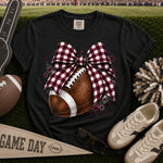 Maroon and White Gingham Bow Football DTF Transfer DTF Heat Press Transfer from Sweet Tee Transfers