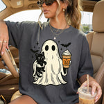Ghost Holding Latte DTF Transfer DTF Heat Press Transfer from Sweet Tee Transfers
