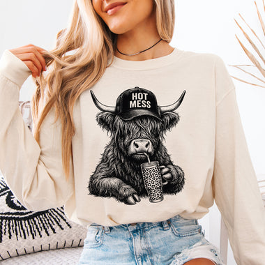 Hot Mess Highland Cow DTF Transfer DTF Heat Press Transfer from Sweet Tee Transfers