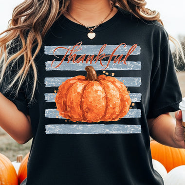 Thankful Striped Pumpkin DTF Transfer DTF Heat Press Transfer from Sweet Tee Transfers