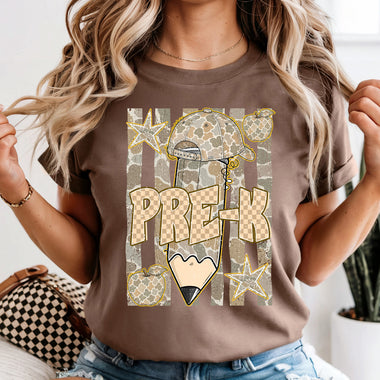 Pre-K Grade Camo Striped Pencil DTF Transfer DTF Heat Press Transfer from Sweet Tee Transfers