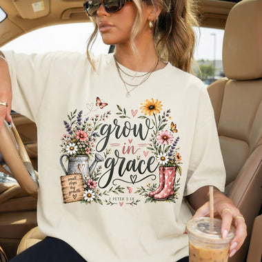 Grow in Grace 2 Peter 3:18 Floral Garden DTF Transfer DTF Heat Press Transfer from Sweet Tee Transfers