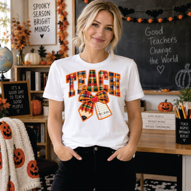 Custom Plaid Teach Bow DTF Transfer DTF Heat Press Transfer from Sweet Tee Transfers