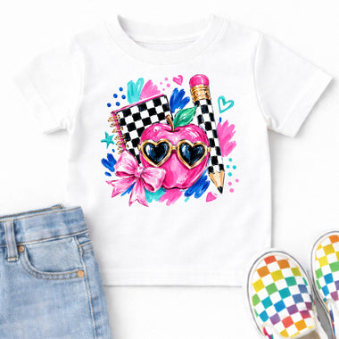 Preppy Apple with Glasses DTF Transfer DTF Heat Press Transfer from Sweet Tee Transfers