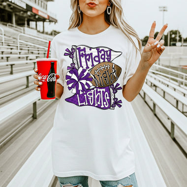Friday Night Lights Purple and White DTF Transfer DTF Heat Press Transfer from Sweet Tee Transfers