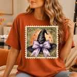Retro Halloween Stamp Witches Hat Purple Bow DTF Transfer DTF Heat Press Transfer from Sweet Tee Transfers