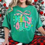 Holly Jolly With Bright Bow DTF Transfer DTF Heat Press Transfer from Sweet Tee Transfers