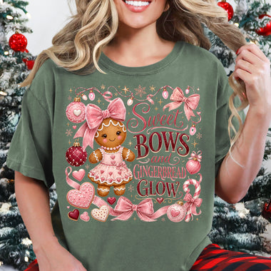 Sweet Bows and Gingerbread Glow DTF Transfer DTF Heat Press Transfer from Sweet Tee Transfers