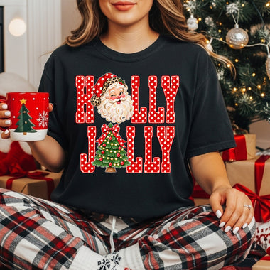 Holly Jolly Red Polkadot Santa DTF Transfer DTF Heat Press Transfer from Sweet Tee Transfers