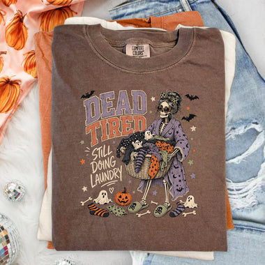 Dead Tired Fall Still Doing Laundry DTF Transfer DTF Heat Press Transfer from Sweet Tee Transfers