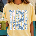 Hello Second Grade Striped Pastel DTF Transfer DTF Heat Press Transfer from Sweet Tee Transfers