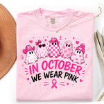 In October We Wear Pink Ghosts Breast Cancer DTF Transfer DTF Heat Press Transfer from Sweet Tee Transfers